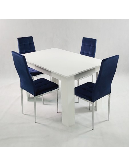 Stół MODERN 120 biały i 4 krzesła MONAKO VELVET granatowe