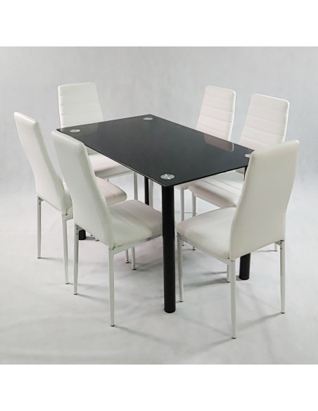 Zestaw stół Nicea czarny i 6 krzeseł Nicea białych