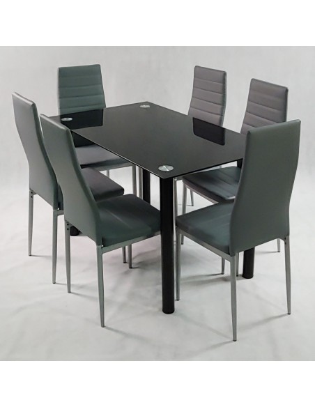 Zestaw stół Nicea czarny i 6 krzeseł Nicea szarych