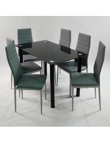 Zestaw stół Nicea czarny i 6 krzeseł Nicea szarych