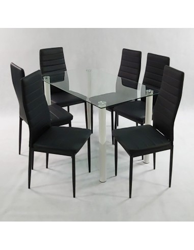 Zestaw stół Nicea biały i 6 krzeseł Nicea czarnych