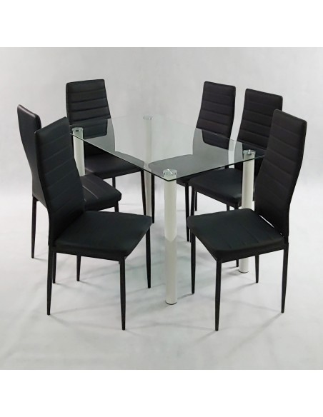 Zestaw stół Nicea biały i 6 krzeseł Nicea czarnych