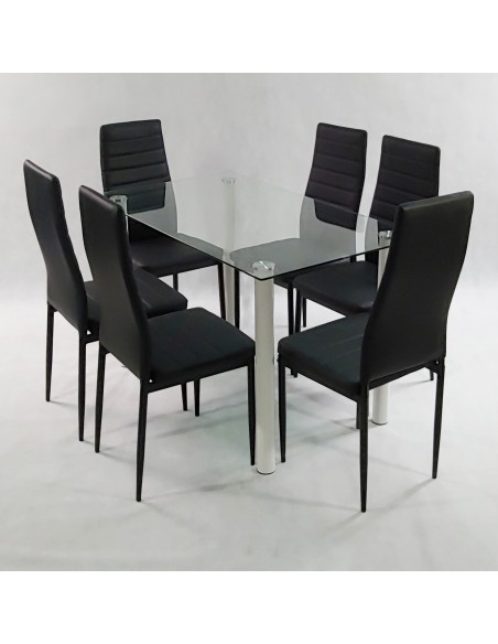 Zestaw stół Nicea biały i 6 krzeseł Nicea czarnych