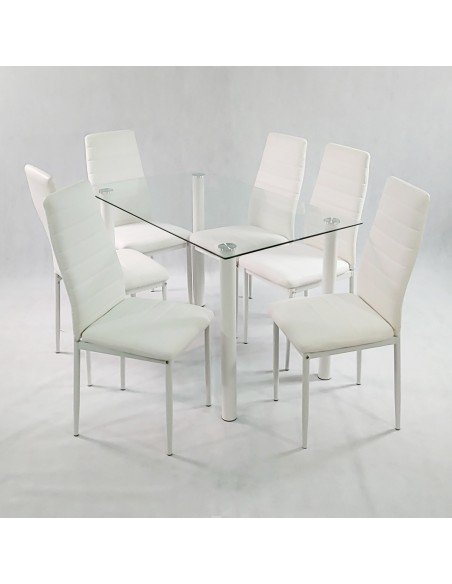 Zestaw stół Nicea biały i 6 krzeseł Nicea czarnych