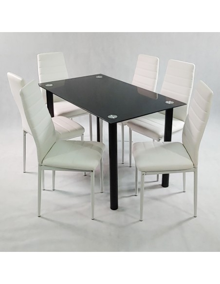 Zestaw stół Nicea biały i 6 krzeseł Nicea czarnych