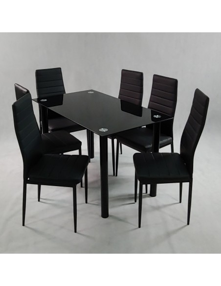 Zestaw stół Nicea biały i 6 krzeseł Nicea czarnych