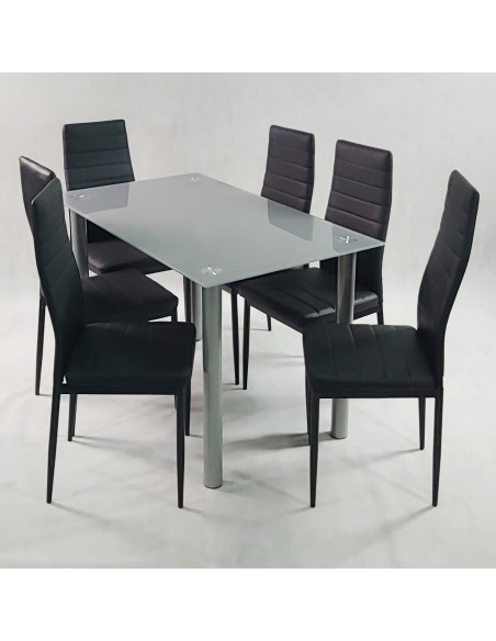 Zestaw stół Nicea biały i 6 krzeseł Nicea czarnych