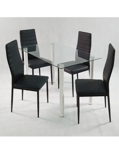 Zestaw stół Nicea biały i 4 krzesła Nicea czarne