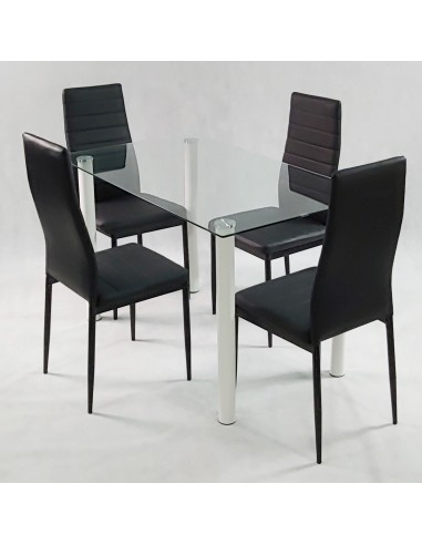 Zestaw stół Nicea biały i 4 krzesła Nicea czarne