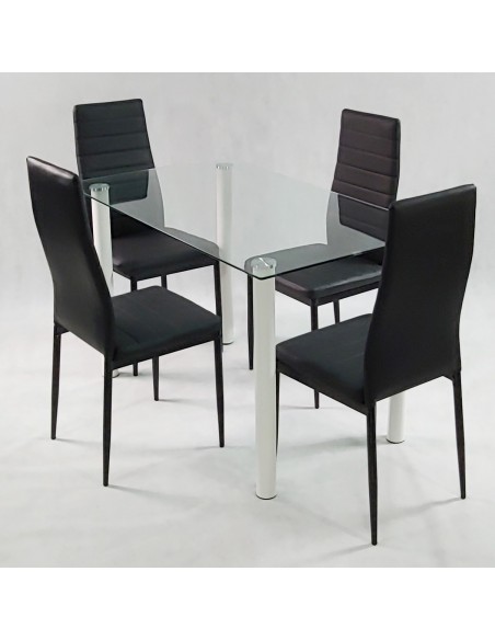 Zestaw stół Nicea biały i 4 krzesła Nicea czarne
