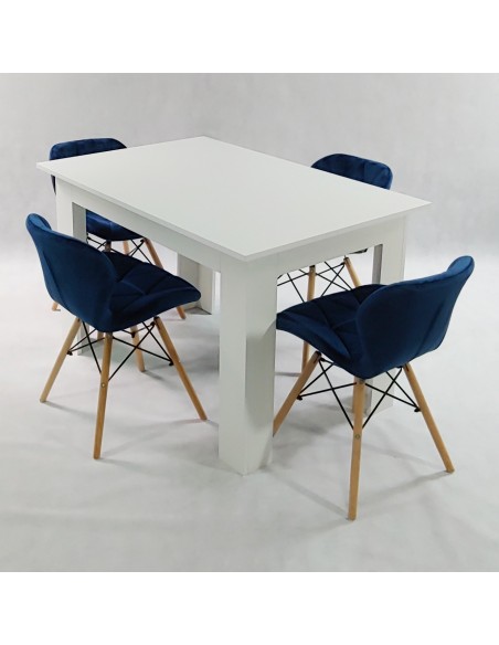 Zestaw stół Modern 120 biały i 4 krzesła Eliot VELVET granatowe
