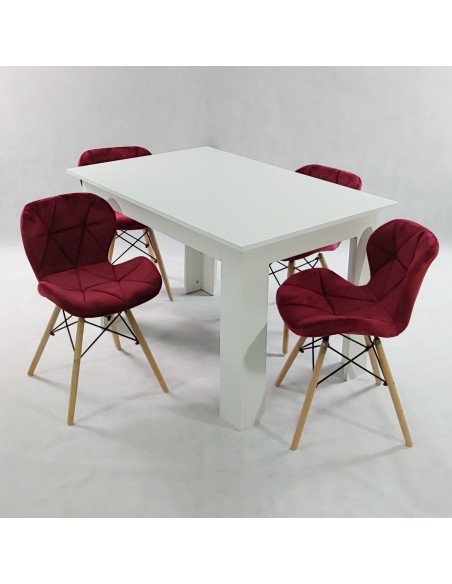 Zestaw stół Modern 120 biały i 4 krzesła Eliot VELVET granatowe