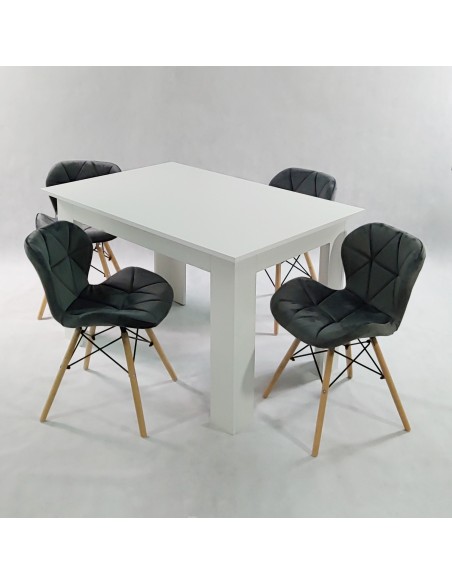 Zestaw stół Modern 120 biały i 4 krzesła Eliot VELVET granatowe