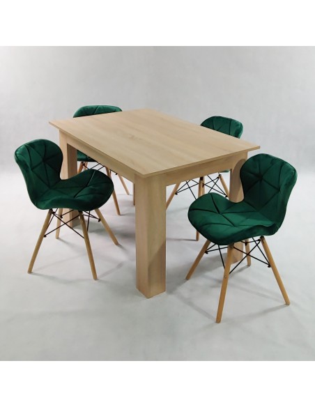 Zestaw stół Modern 120 biały i 4 krzesła Eliot VELVET granatowe