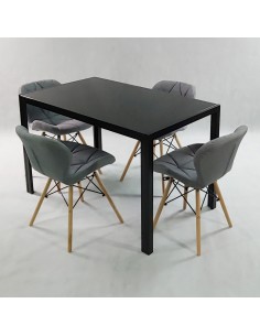 Zestaw stół Monako czarny i 4 krzesła Eliot FABRIC szare 2