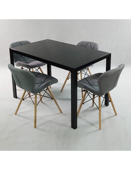 Zestaw stół Monako czarny i 4 krzesła Eliot FABRIC szare