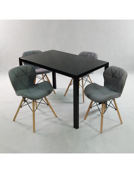 Zestaw stół Monako czarny i 4 krzesła Eliot FABRIC szare