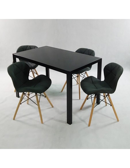 Zestaw stół Monako czarny i 4 krzesła Eliot FABRIC szare