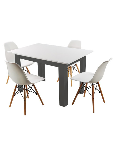 Zestaw stół 120x80 blat biały/nogi szare 4 beżowe krzesła Milano