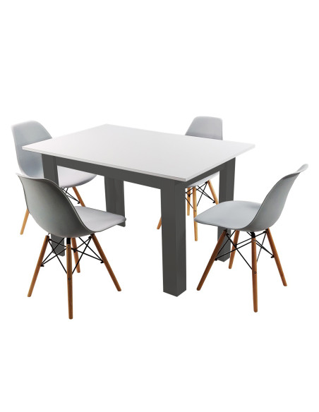 Zestaw stół 120x80 blat biały/nogi szare 4 beżowe krzesła Milano