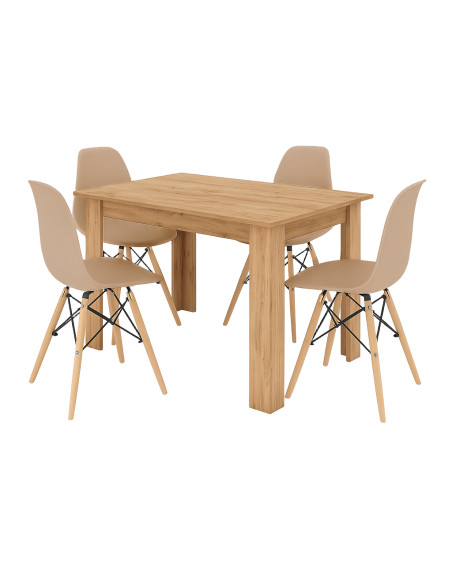 Zestaw stół 120x80 dąb craft 4 beżowe krzesła Milano
