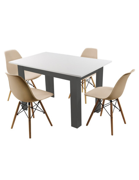 Zestaw stół 120x80 blat biały/nogi szare 4 beżowe krzesła Milano