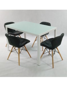 Zestaw stół Monako biały i 4 krzesła Eliot FABRIC czarne 2