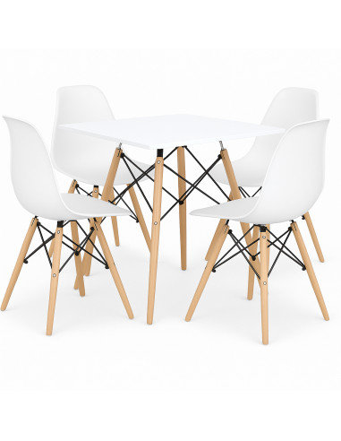 Zestaw stół DSW 80x80 biały 4 beżowe krzesła...