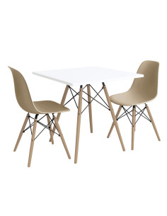 Zestaw stół DSW 80x80 biały 2 beżowe krzesła Milano