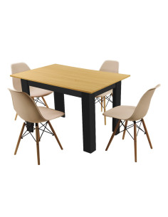 Zestaw stół 120x80 blat sonoma/nogi czarne 4 beżowe...