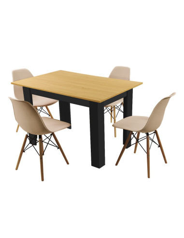 Zestaw stół 120x80 blat sonoma/nogi czarne 4...