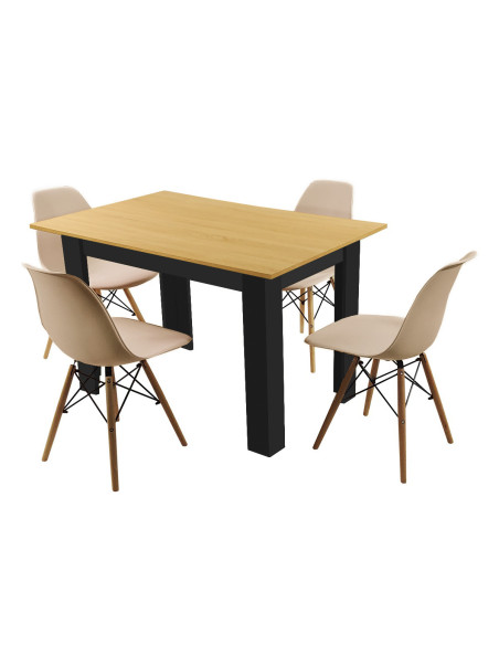 Zestaw stół 120x80 blat sonoma/nogi czarne 4 beżowe krzesła Milano