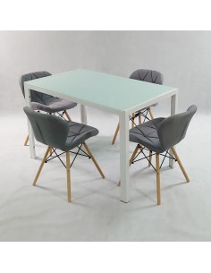 Zestaw stół Monako biały i 4 krzesła Eliot FABRIC szare 2