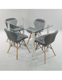 Zestaw stół Nicea biały i 4 krzesła Eliot FABRIC szare 2