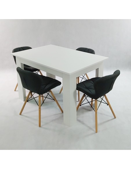 Zestaw stół Modern 120 biały i 4 krzesła Eliot FABRIC czarne