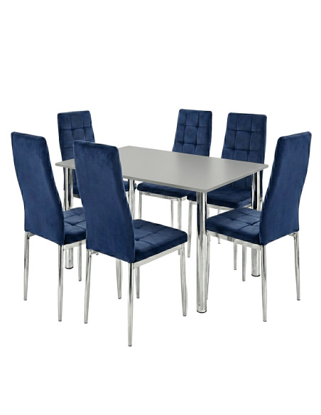 Zestaw stół Lugano 120x80 blat sonoma/nogi chrom 6 krzeseł Monako granatowych welur