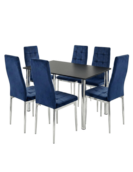 Zestaw stół Lugano 120x80 blat sonoma/nogi chrom 6 krzeseł Monako granatowych welur