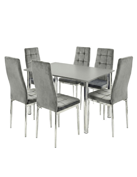 Zestaw stół Lugano 120x80 blat czarny/nogi chrom 6 krzeseł Monako szarych welur