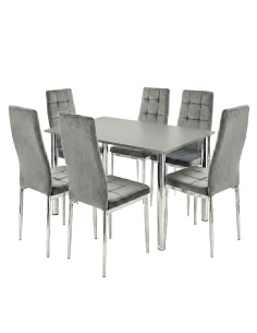 Zestaw stół Lugano 120x80 blat szary/nogi chrom 6 krzeseł...