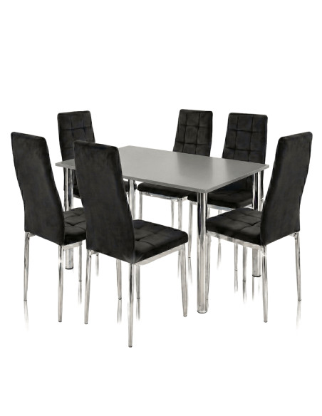 Zestaw stół Lugano 120x80 blat biały/nogi chrom 6 krzeseł Monako czarnych welur