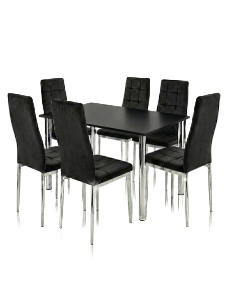 Zestaw stół Lugano 120x80 blat sonoma/nogi chrom 6 krzeseł Monako czarnych welur
