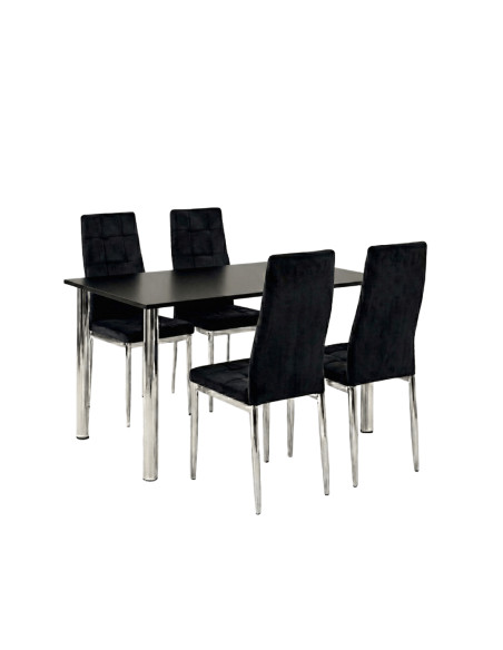 Zestaw stół Lugano 120x80 blat czarny/nogi chrom 4 Monako czarne welur