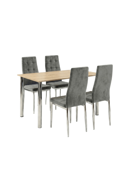 Zestaw stół Lugano 120x80 blat biały/nogi chrom 4 Monako szare welur