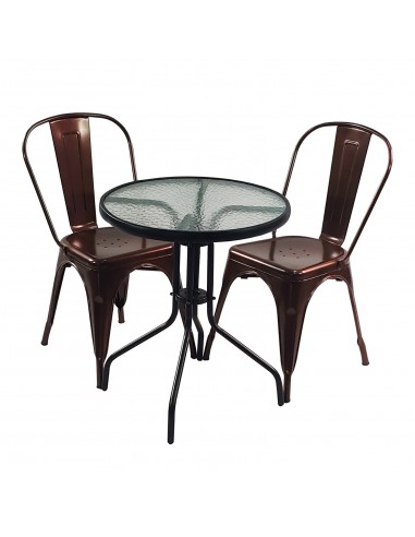Zestaw stół BISTRO czarny i 2 miedziane krzesła metalowe PARIS