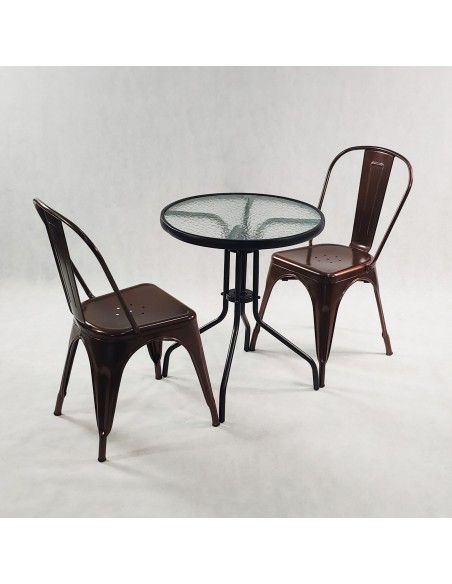 Zestaw stół BISTRO czarny i 2 miedziane krzesła metalowe PARIS