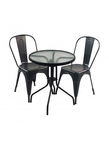Zestaw stół BISTRO czarny i 2 szare krzesła metalowe PARIS