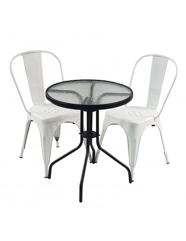 Zestaw stół BISTRO czarny i 2 białe krzesła metalowe PARIS