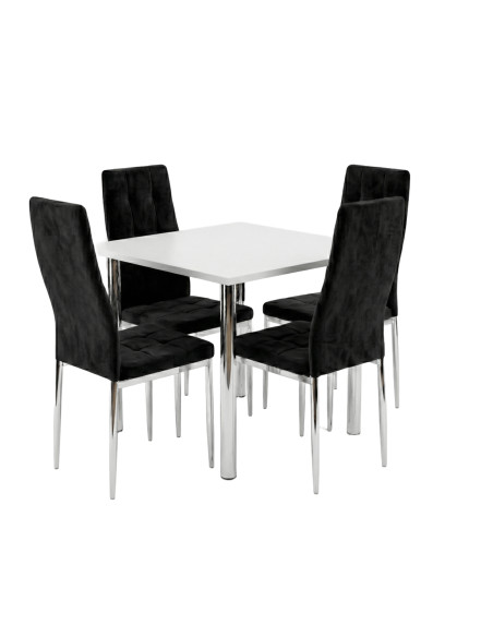 Zestaw stół Lugano 80x80 blat czarny/nogi chrom 4 Monako czarne welur