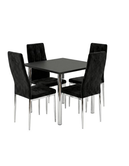 Zestaw stół Lugano 80x80 blat czarny/nogi chrom 4 Monako czarne welur