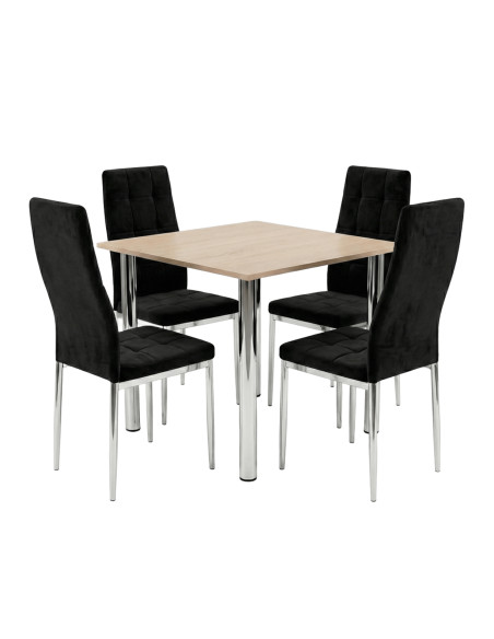 Zestaw stół Lugano 80x80 blat sonoma/nogi chrom 4 Monako czarne welur